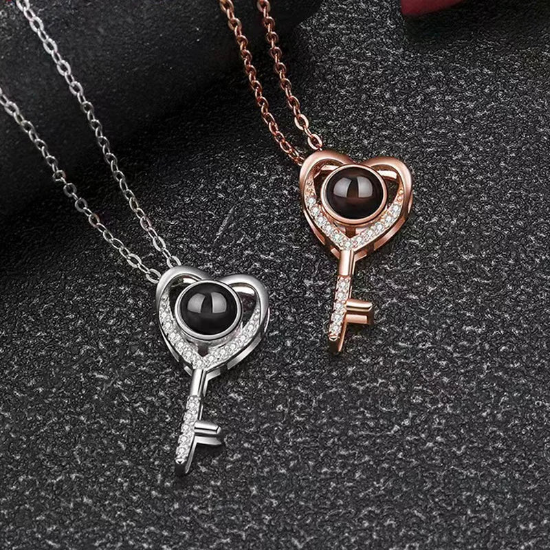 100 Languages I Love You Heart Key Neccklace With Apple Rose Gift Box For Girlfriend Gift