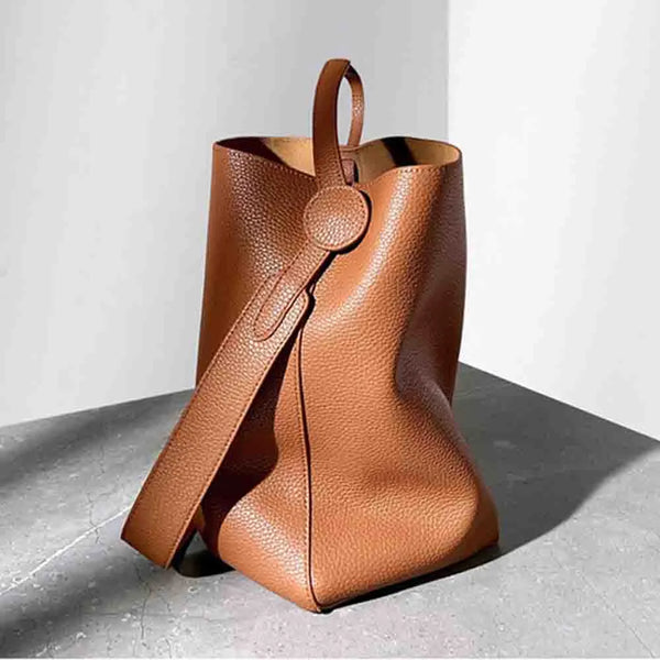 Minimalism Fashion Women Bucket Bag Luxury Genuine Leather Handbags