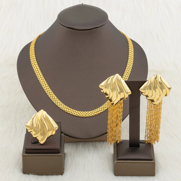 Bohemia Wedding Bridal Tassels Earrings Chain Design Necklace  Jewelry Set