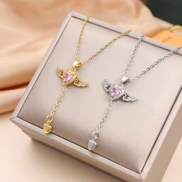 Gold Color Cupid Angels Wings Pendant Necklace For Women