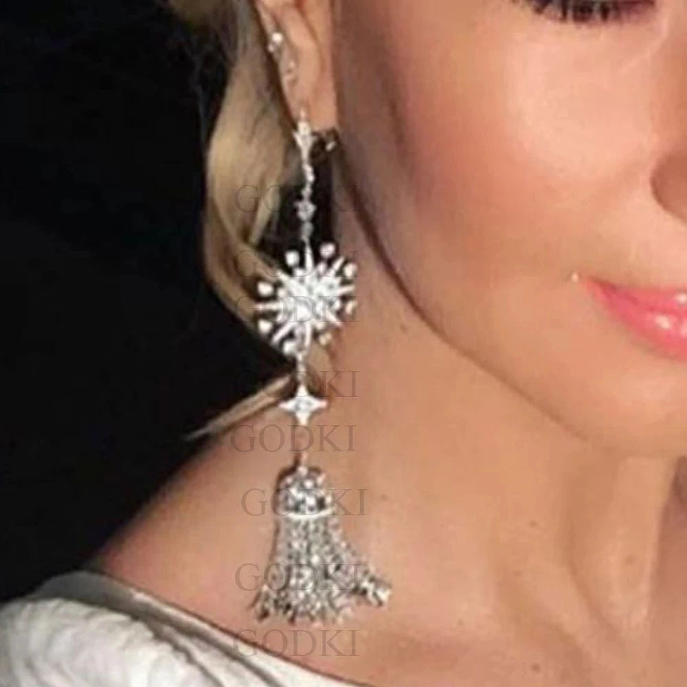 128MM High Quality Snowflake Chains Tassel Long Dangle Drop Earrings For Women