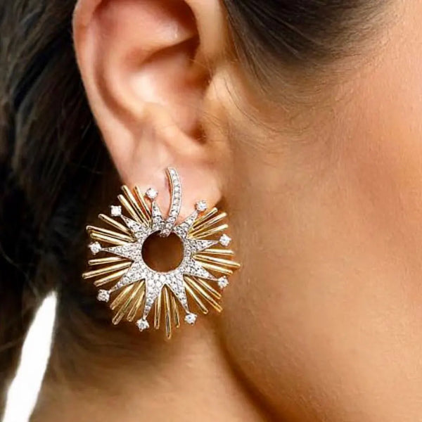 Fashion Firework Stud Earrings for Women Bridal Wedding Engagement Lady Girl