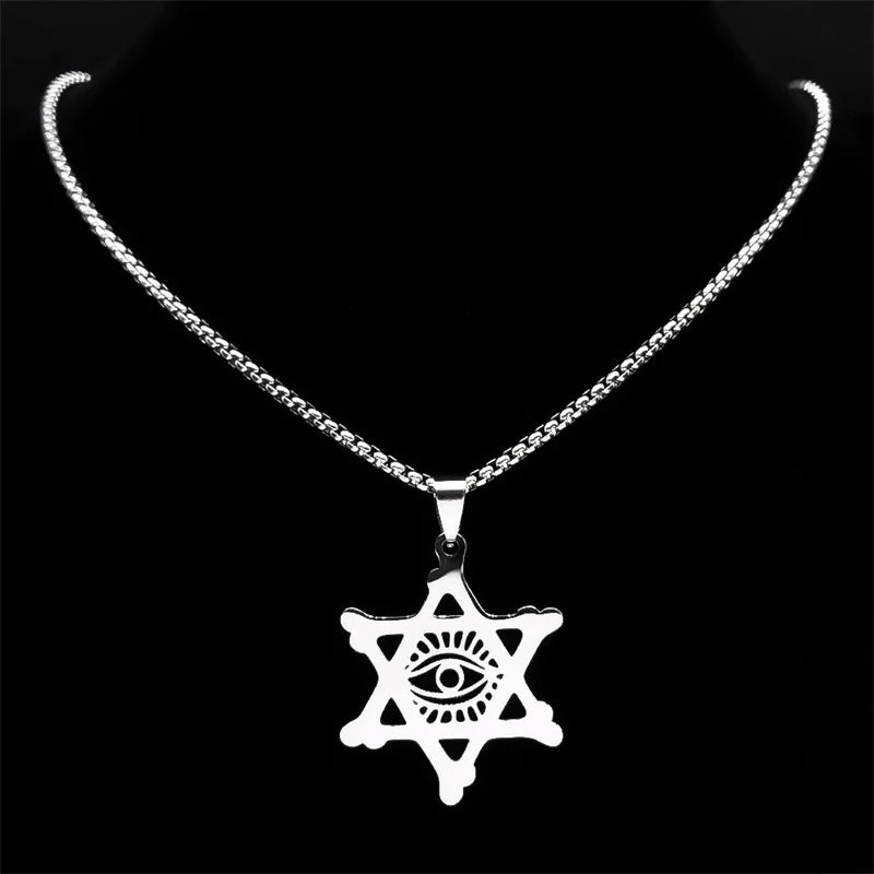 Israel Jewish Hexagram Hebrew Devil Eye Pendant Necklace