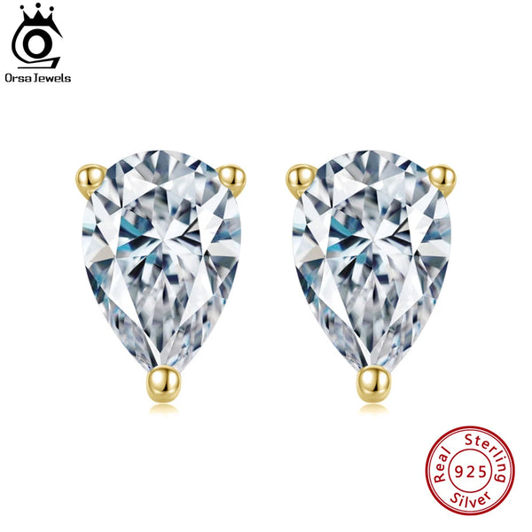 925 Sterling Silver Clear Water Drop CZ Stud Earrings for Women