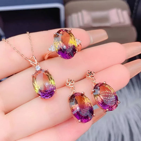 MeiBaPJ Natural High Quality Ametrine Gemstone Fine Wedding Jewelry Set