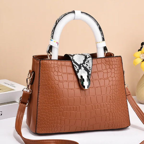 Portable Commuting Light Luxury Handbag Retro PU Crocodile Pattern Shoulder Bucket Bag