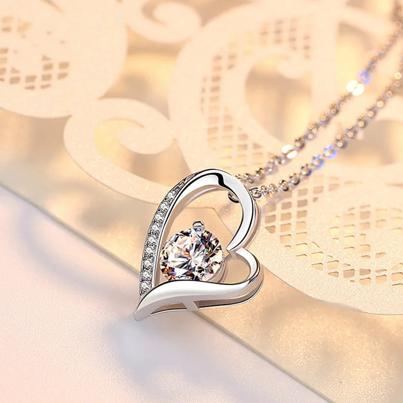 Zircon Love Heart Necklace With Gifts Box  New In Mother's Day Gift