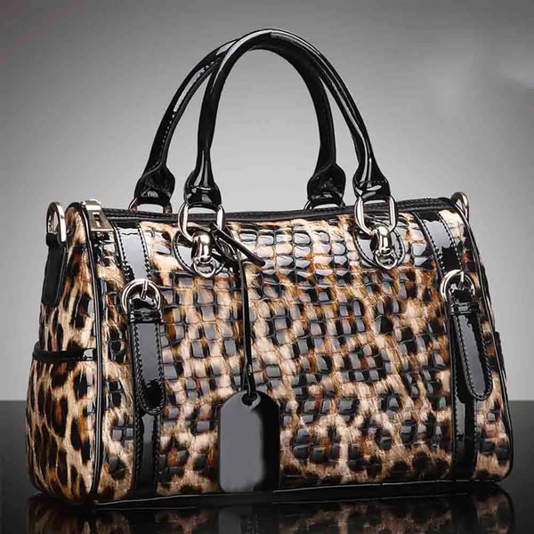 Retro Leopard Print Women Bagf Genuine Leather Luxury Shoulder Handbags