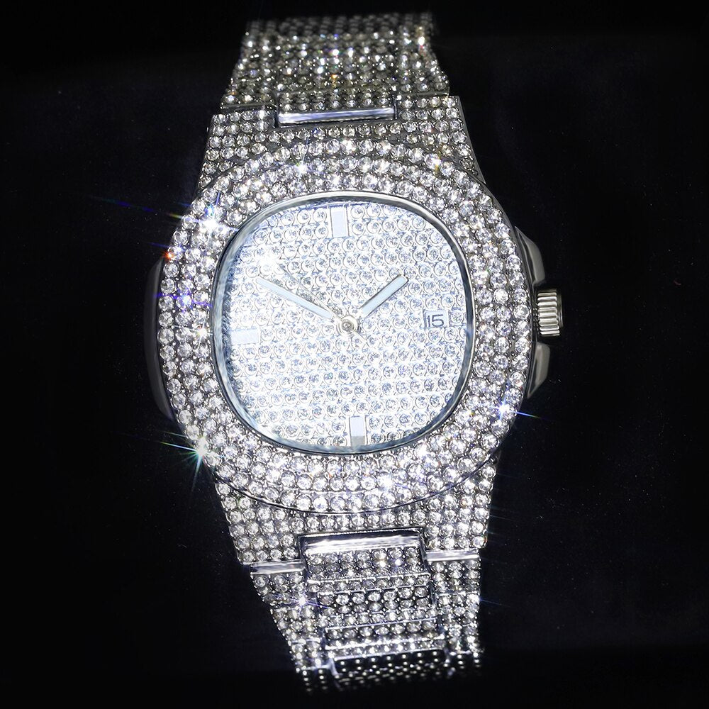 Iced Out Men Watch Hip Hop Diamond Sparkling Quartz Watches