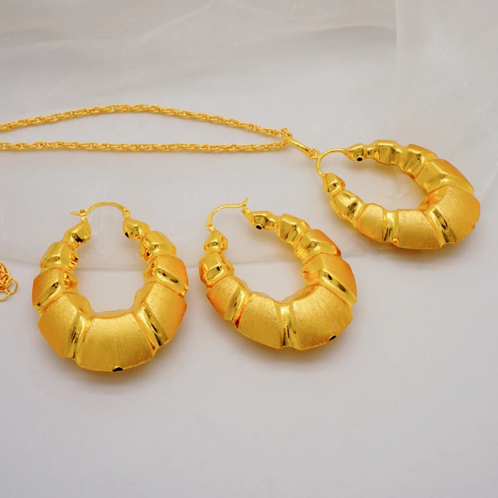 Dubai Gold Color  Indian Earring & Necklace Jewelry Sets For Women