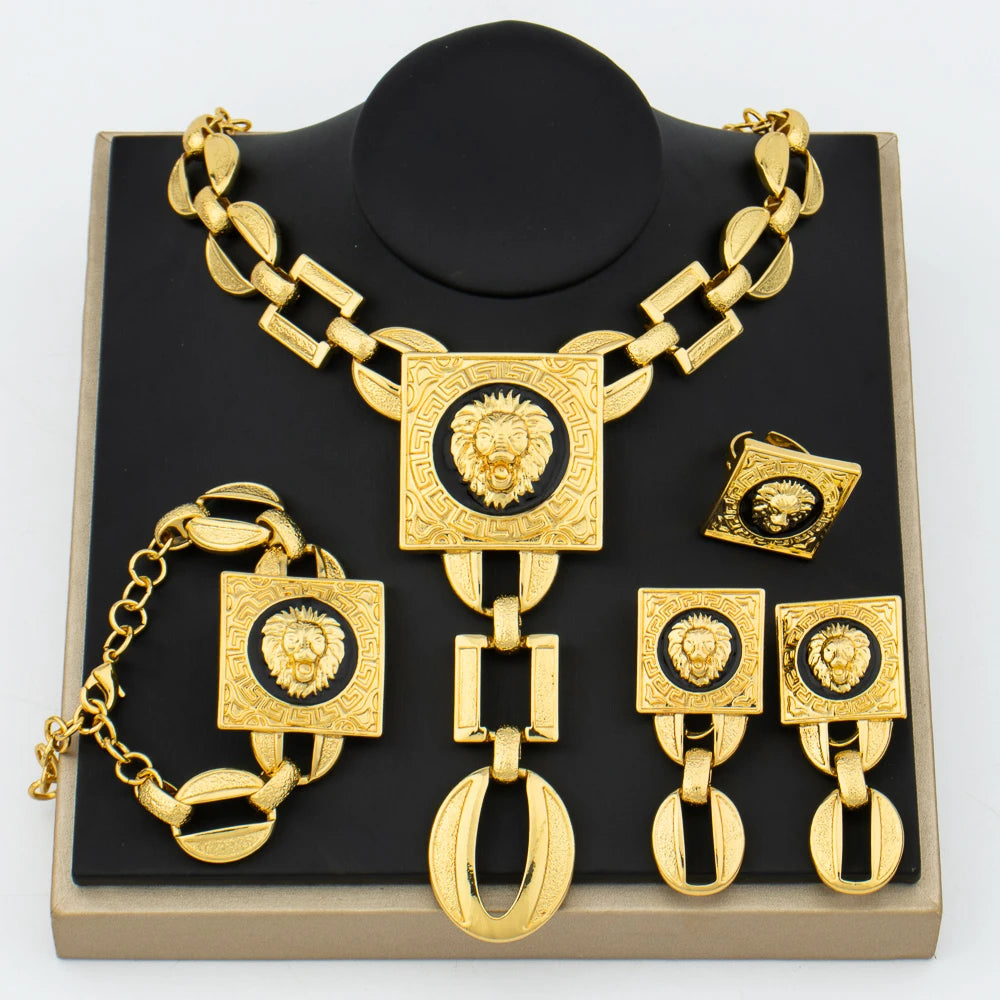 Fashion Women Gold Plated Necklace Bangle Jewelry Set