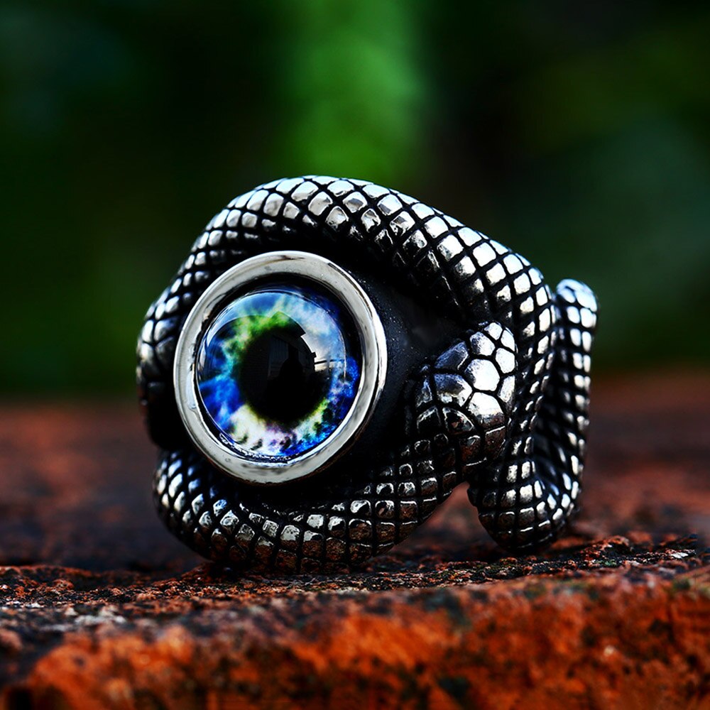 Vintage Creative Double Snake Head Stone Ring Punk Men Woman