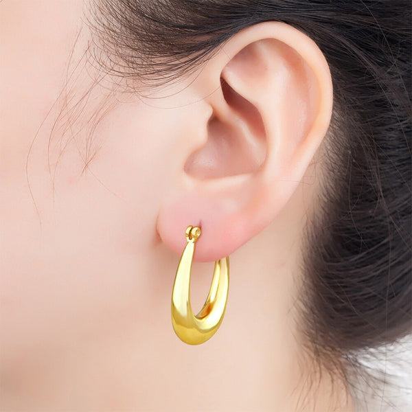 Classic Geometric Oval Metal Plated Earrings Woman