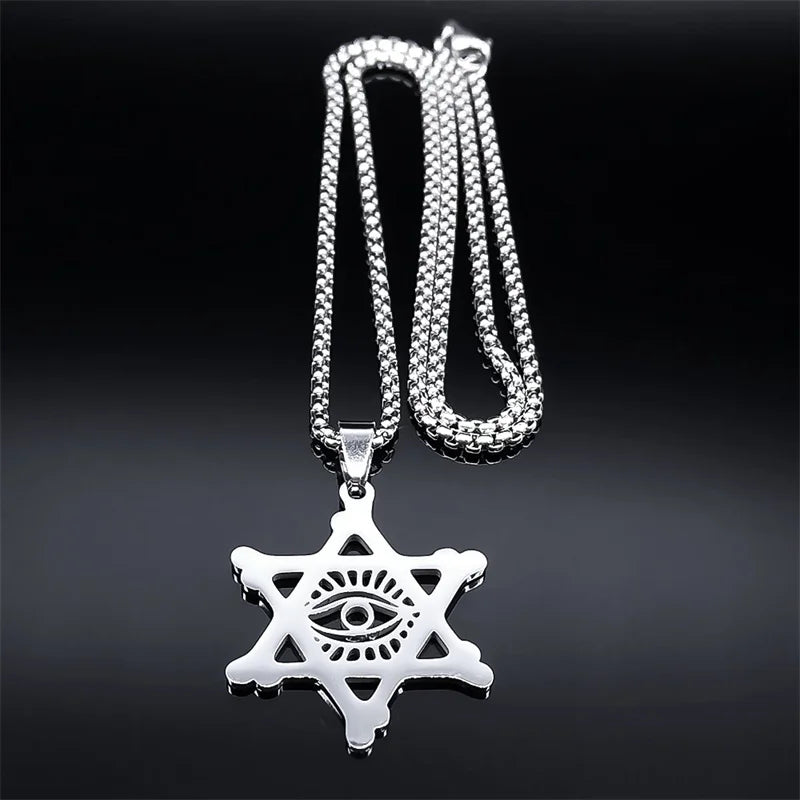 Israel Jewish Hexagram Hebrew Devil Eye Pendant Necklace