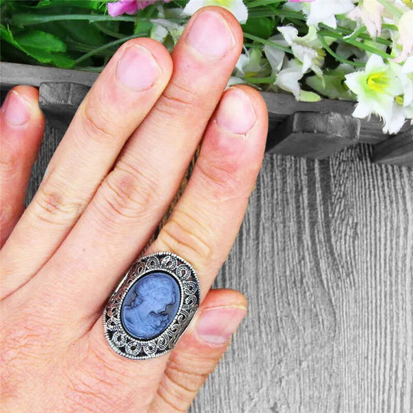 Oval Lady Queen Cameo Rings For Women Vintage Hollow Flower Rings