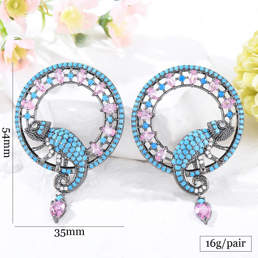 Luxury Interesting Lizard Animal Earrings For Women Wedding Party Golden Hollow Dubai Earrings