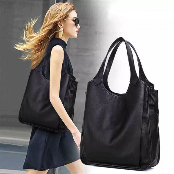 Minimalism Style Women Genuine Leather Large Tote Luxury Cowhide Shopper Bag