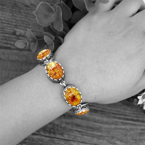 Oval Flower Simulated Ambers Strand Bracelets For Women