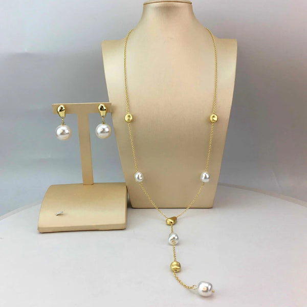 Simple Costume Jewelry Fashion Long Chain with Earrings Balls Earrings for Women