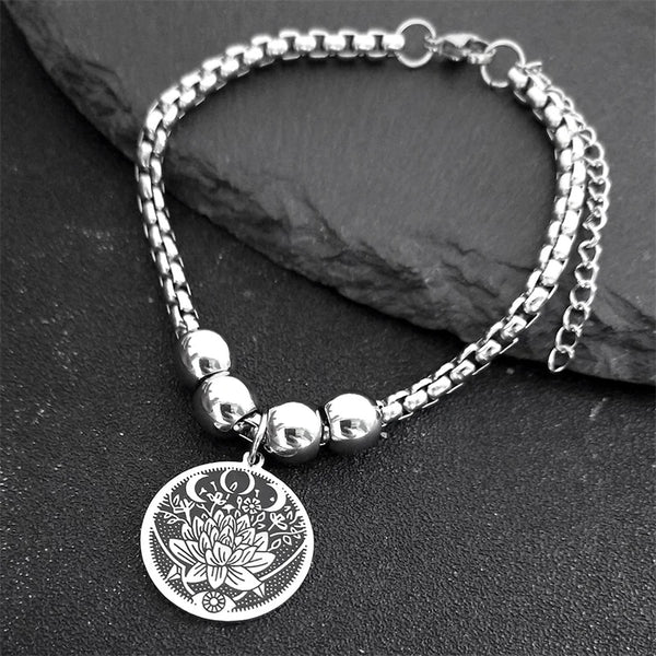 Witch Lotus Flower Eye Bead Link Chain Cuff Bracelets Women