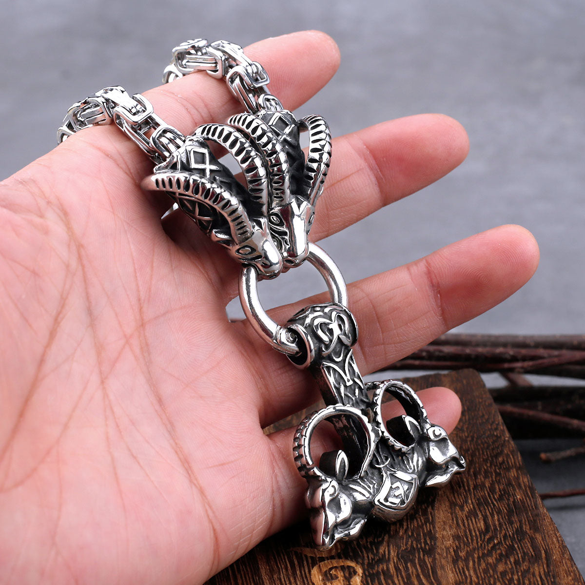 Stainless Steel Viking Thor Hammer Anchor Pendant Ram Rune Necklace Men's