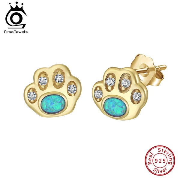 Fashion Dog Paw Earrings with Zircon 925 Silver