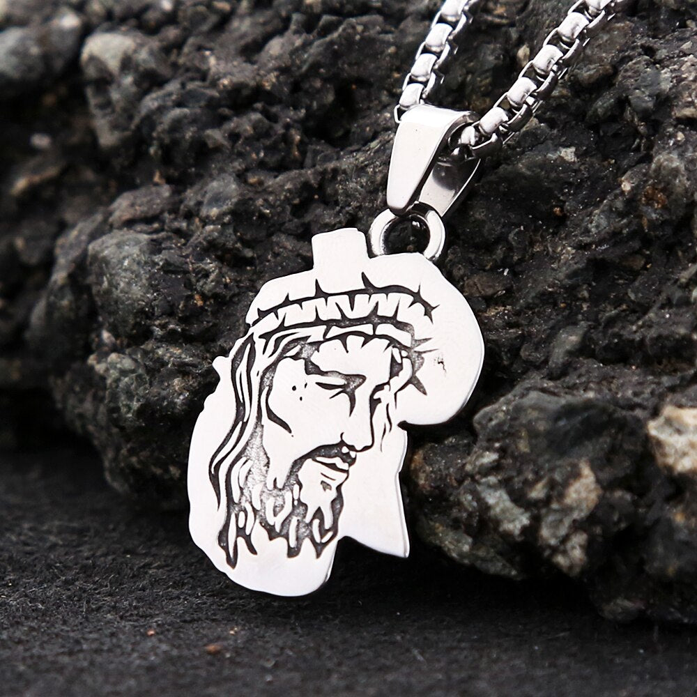 Vintage 316L Stainless Steel Jesus Cross Pendant Necklace For Men