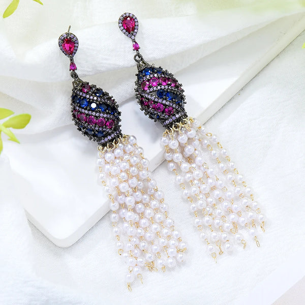 Luxury Trendy Pearls Drop Earrings Bridal Wedding Women