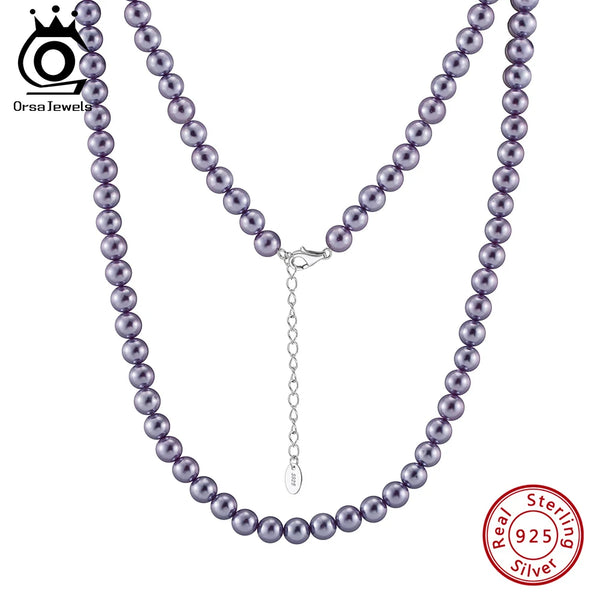 Purple Shell Pearl Necklace 925 Sterling Silver Pearls Choker Chain