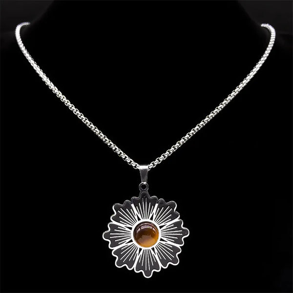 Bohemia Flower of Life Necklace Tiger Eye Stone Stainless Steel for Women/Men Mandala Chain Gift