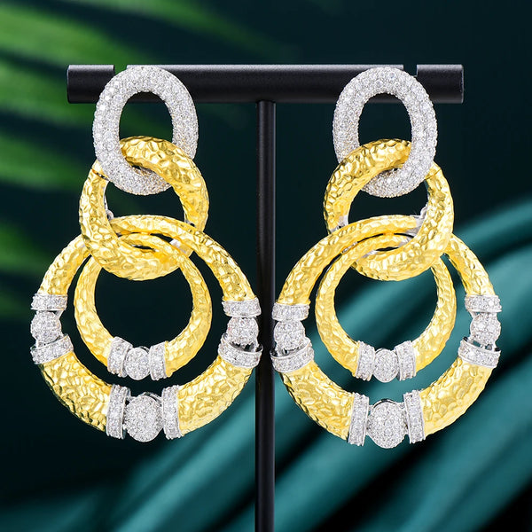 Luxury Dubai Style Big Circle Drop Earrings Full Cubic Zirconia for Women