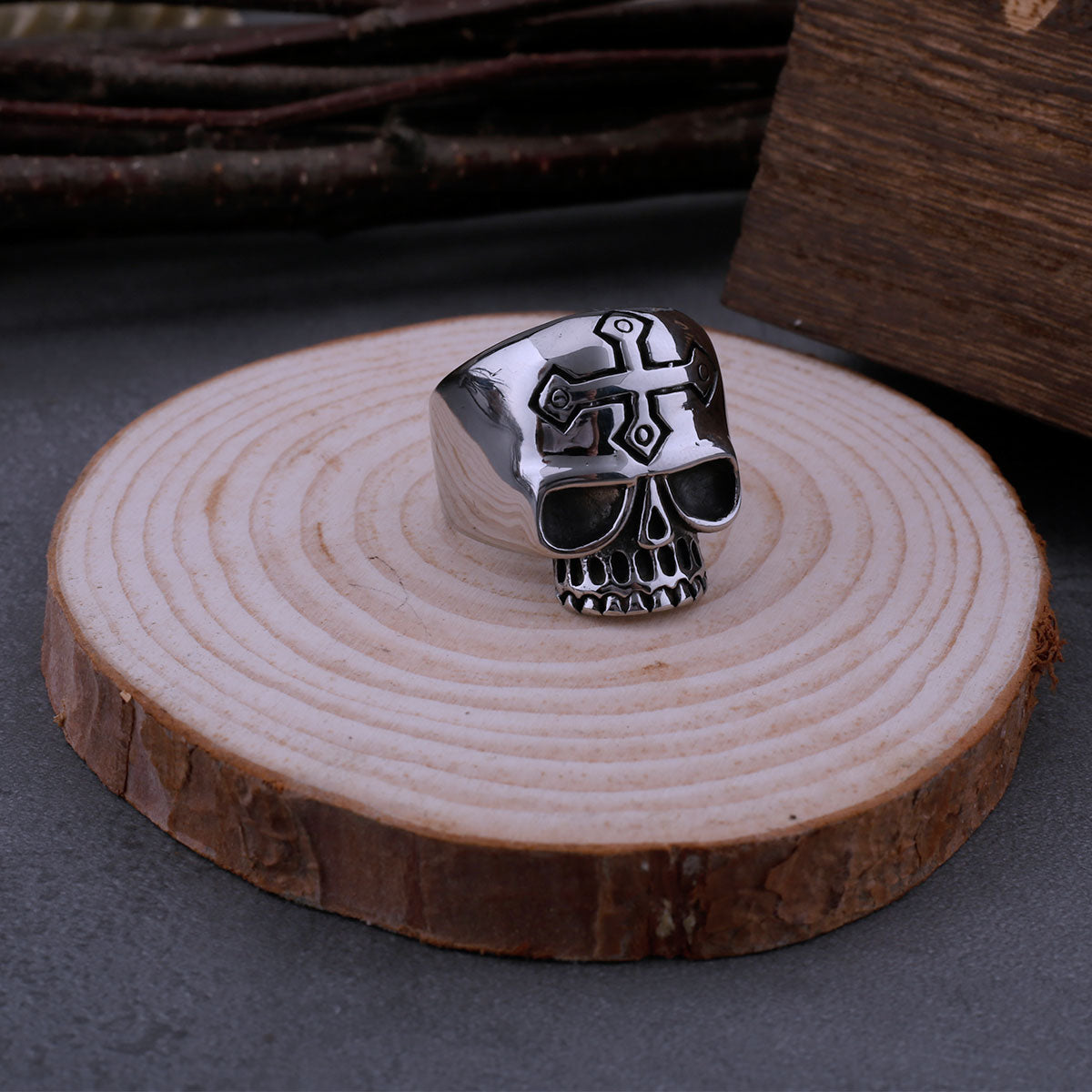 Stainless Steel Cross Skull Heavy Duty Ring Men's