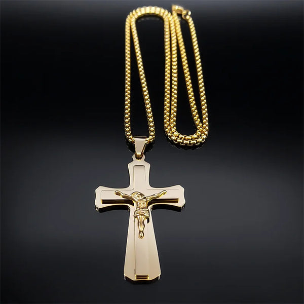 Stainless Steel Jesus Cross Pendant Necklace for Men