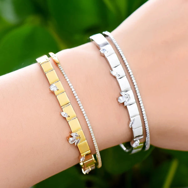 Luxury Trendy Bangle Rings Luxury Disco Stackable Jewelry Set For Women