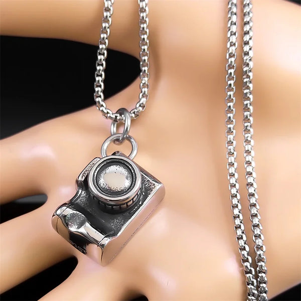 Punk Camera Pendant Necklace for Women Men Stainless Steel Hip Hop Male Necklaces Chain