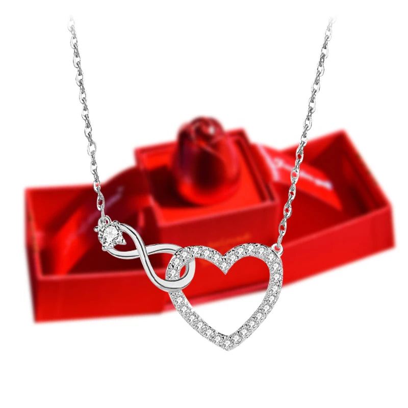 Jewelry Heart with Bow Pendant Necklace /w Rose Lifting Jewelry Box Birthday Anniversary Valentine Jewelry Gifts Set