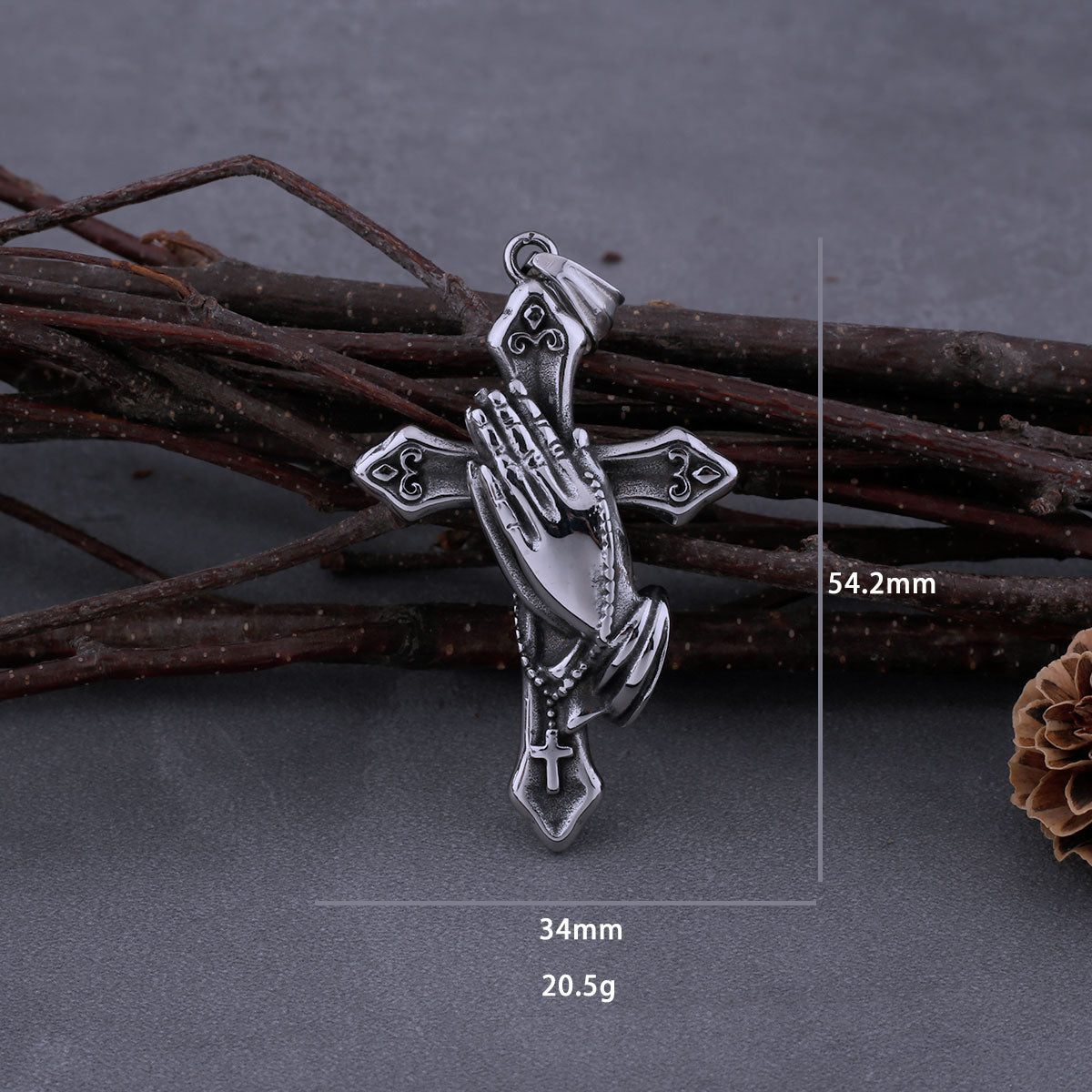 Stainless Steel Cross Prayer Hand Necklace Men's