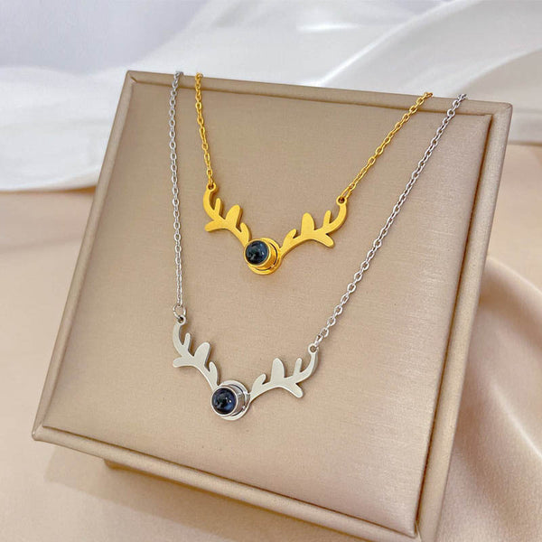 316L Stainless Steel I Love You In A Hundred Languages Projection Deer Shaped Pendant Neckalce