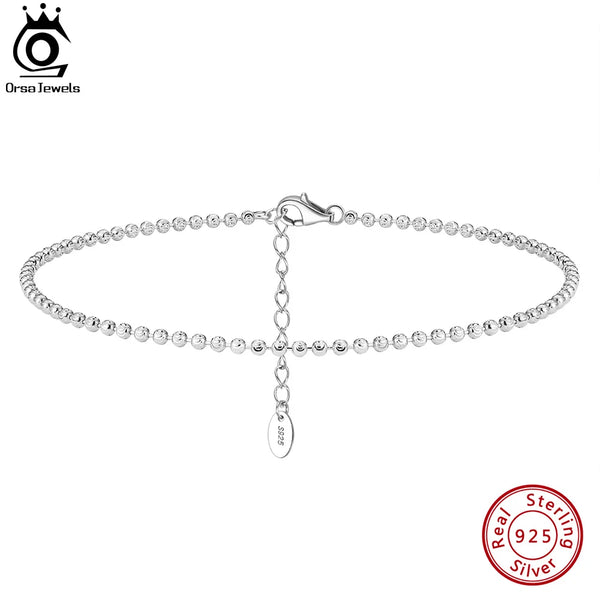 2mm Ball Bead Chain Anklet 925 Silver Women Summer Foot Chain Bracelet