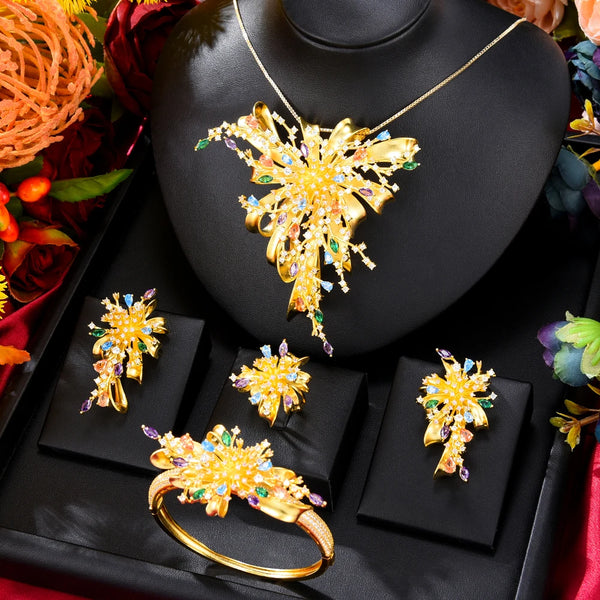 New Big Pendant Firework 4 PCS Sets Bridal Jewelry Set For Women