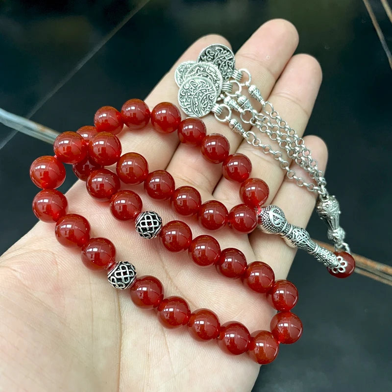 Tasbih Natural Brazil Red Agate Islamic misbaha Muslim bracelet prayer beads eid ramadan gift