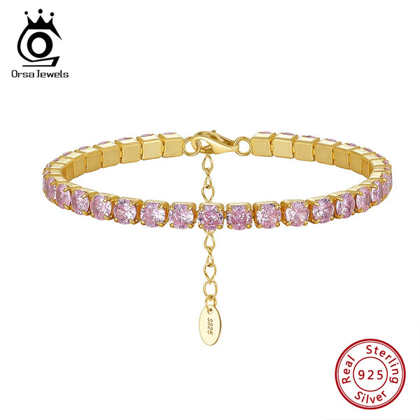 925 Sterling Silver Brilliant 4.0mm Pink CZ Tennis Bracelet Luxury Chain Bracelet for Women