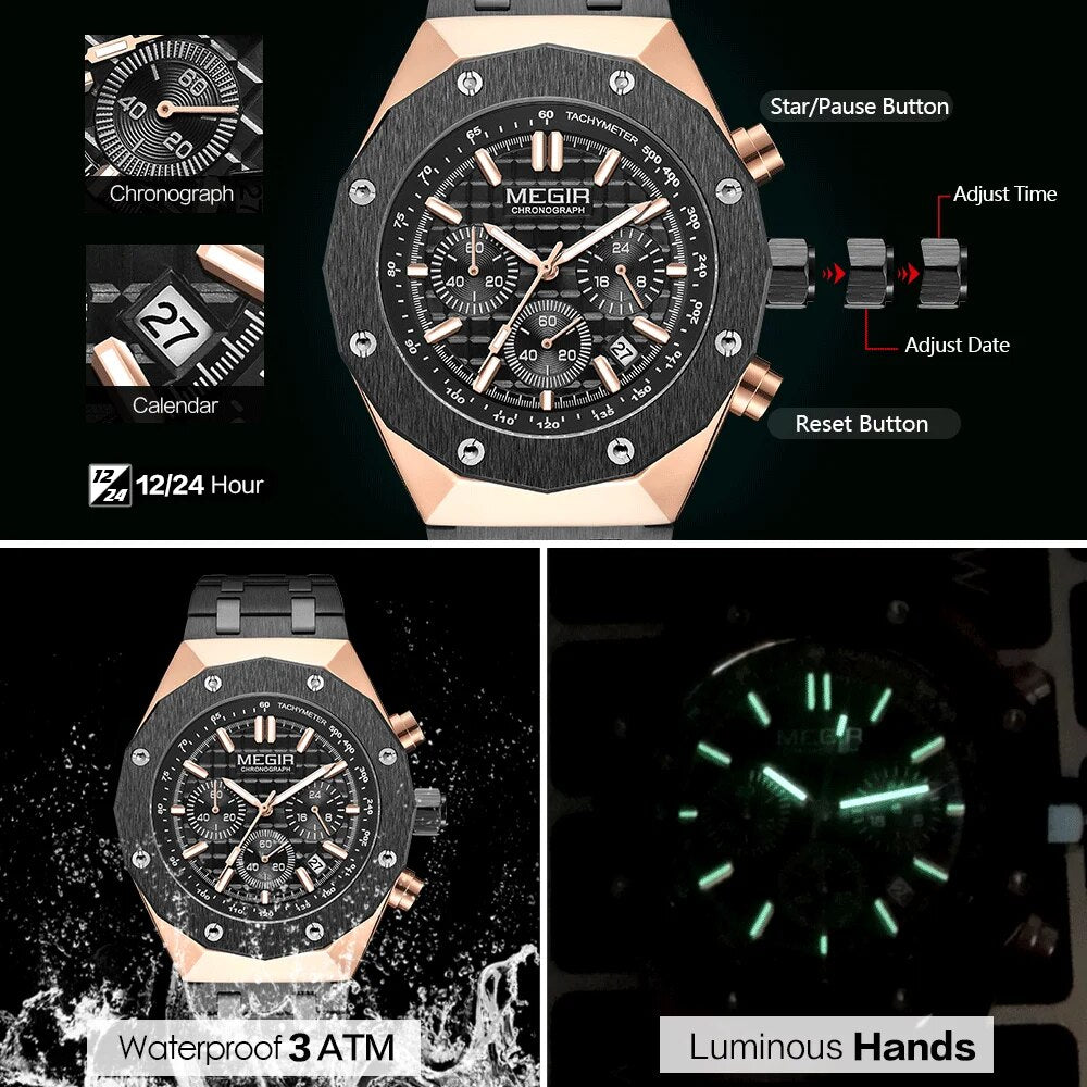 Fashion Dress Watch Men Stainless Steel Strap Waterproof Quartz Wristwatch