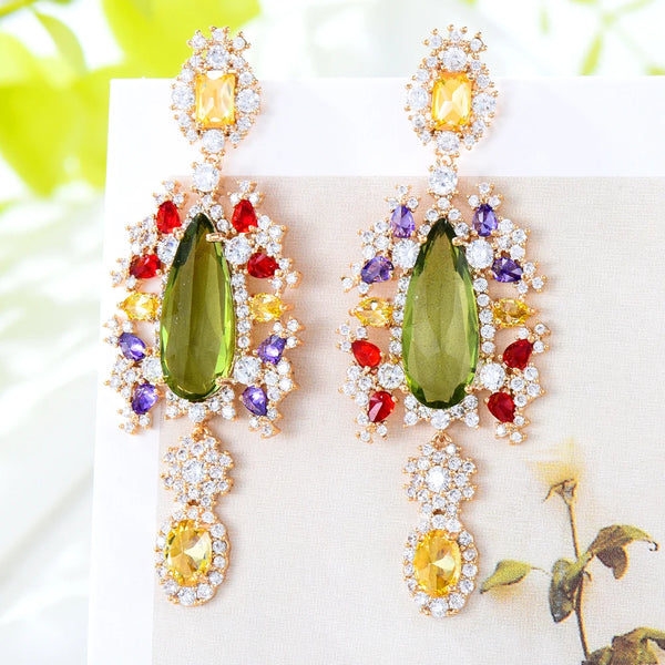 Luxury CZ BOHO Charm Drop Earrings For Women Wedding Bridal Jewelry