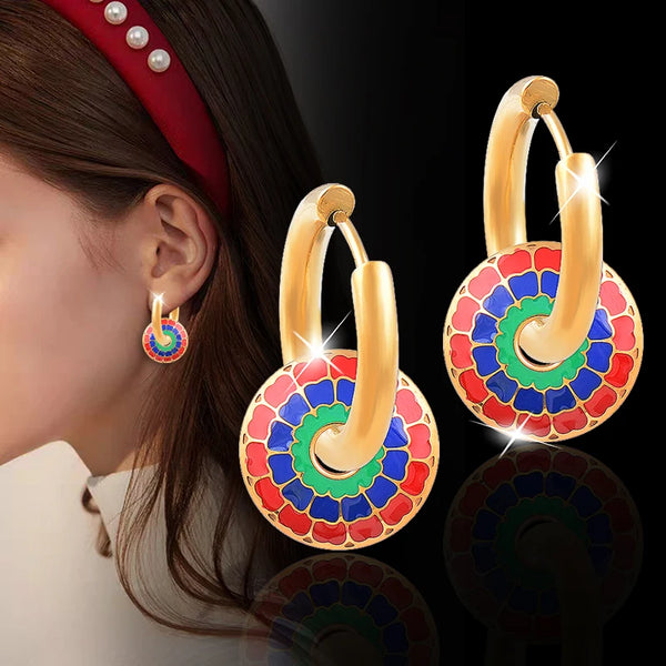 Colorful Enamel 316L Stainless Steel Gold Color Hoop Earrings For Women Girls