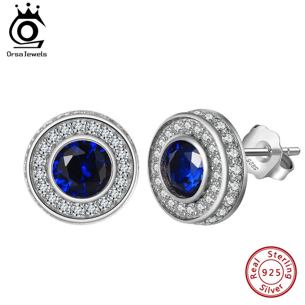 5A Clear CZ Created Sapphire Stud Earrings 925 Sterling Silver for Women's Earrings