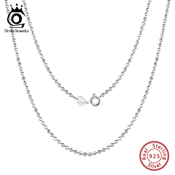 925 Sterling Silver 1.0mm 1.5mm 2.0mm Ball Faceted Bead Chain Necklace for Women