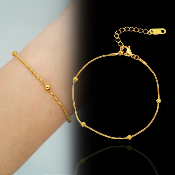 Stainless Steel Metal Beads Bracelet for Women Gold Color Hand Chain