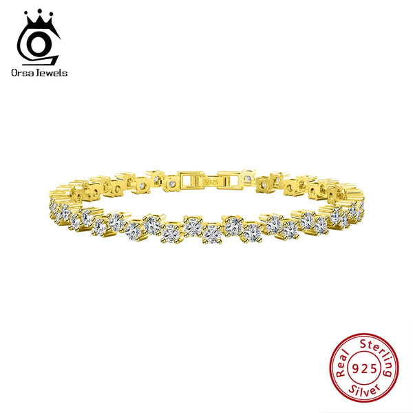 Shiny 14K Gold Tennis Bracelet 925 Sterling Silver