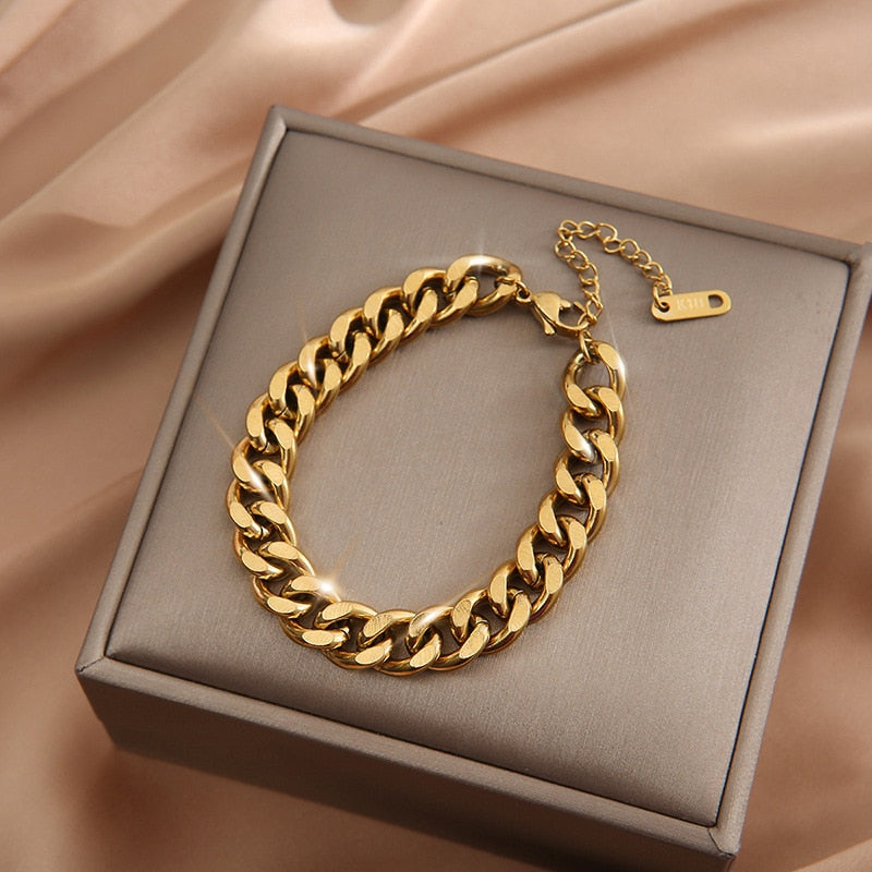 316L Stainless Steel Fashion Link Chain Bangle Bracelet for Women